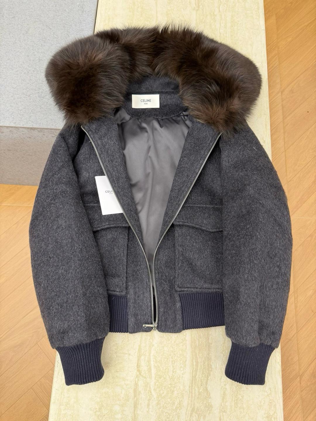 Celine CELINE шерстяной бомбер с меховым воротником — фото 2