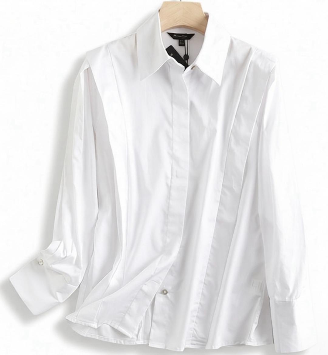 Massimo Dutti Белая рубашка с оборками, маломерит. — фото 2