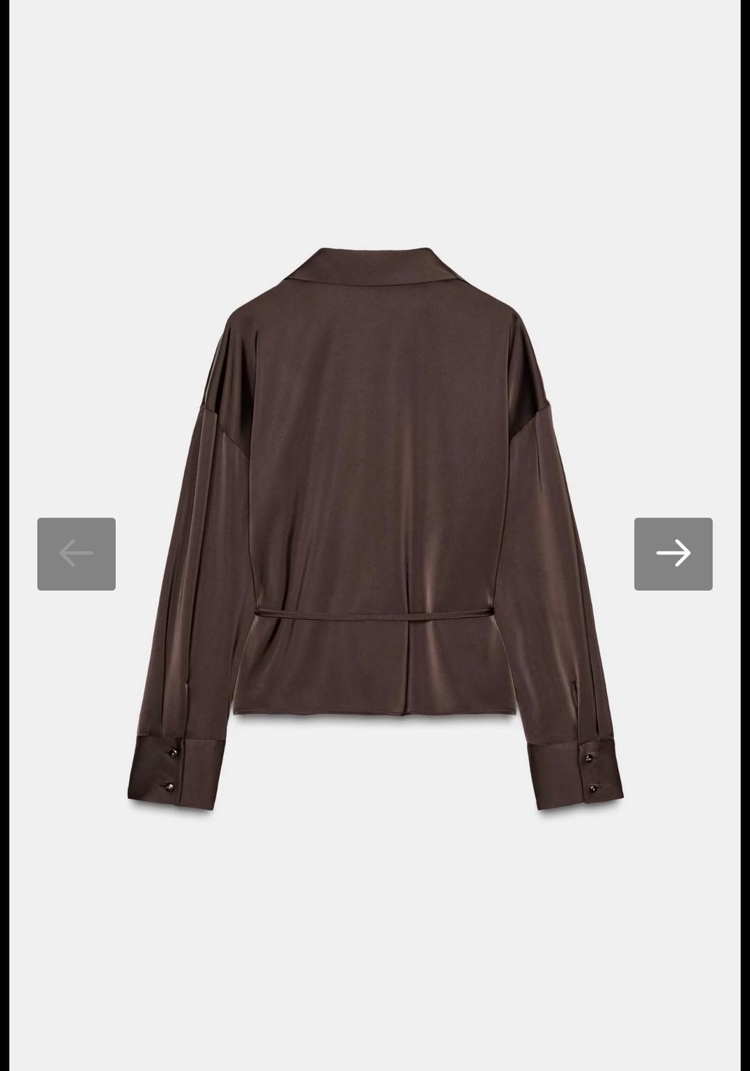 Zara Блузка Zara Satin with thin belt, коричневый — фото 2