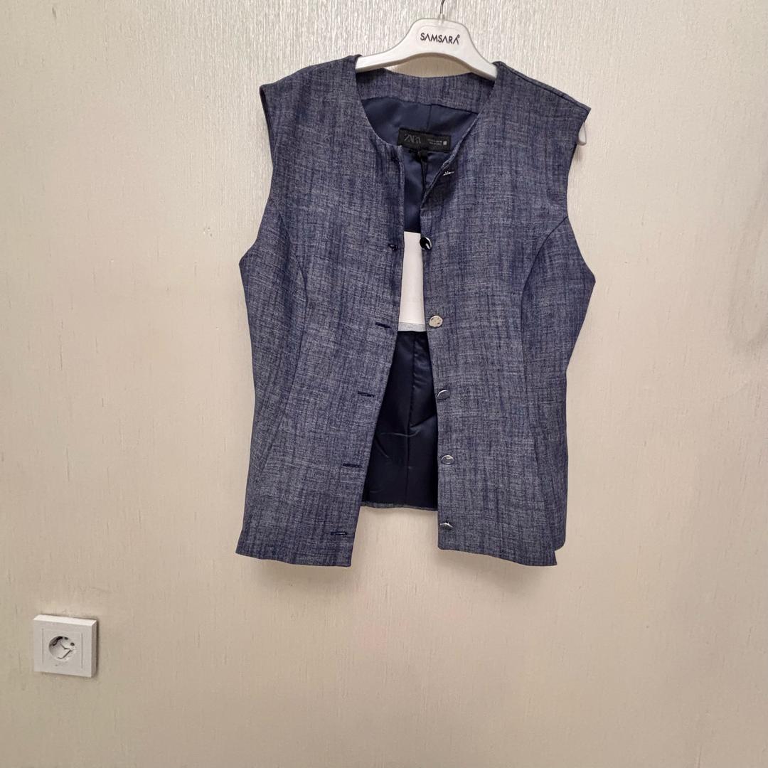 Zara Жилетка Zara из льна, цвет «джинс» — фото 2
