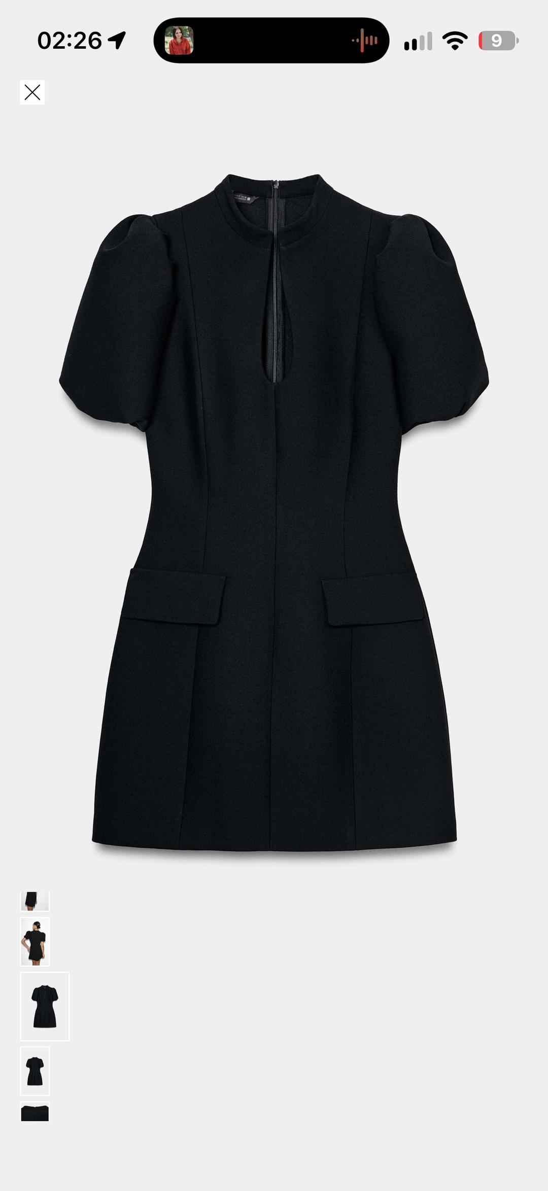 Zara Черное мини-платье с вырезом и объемными рукавами — фото 2