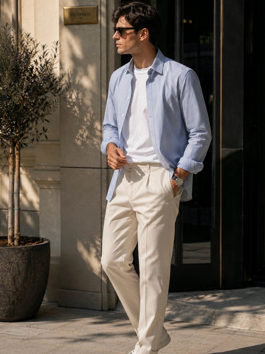 H&M Мужская рубашка H&M в полоску (Slim Fit, размер L, Как Новая) — фото 2