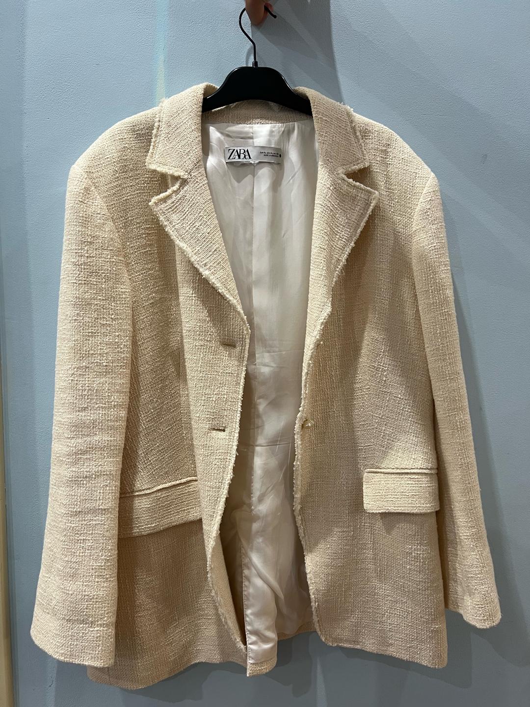 Zara Твидовый бежевый блейзер/пиджак Зара — фото 2