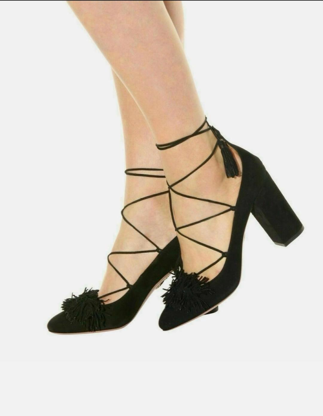 Aquazzura Туфли Aquazzura Wild Thing Fringe Lace-Up Block Heel Pumps — фото 2