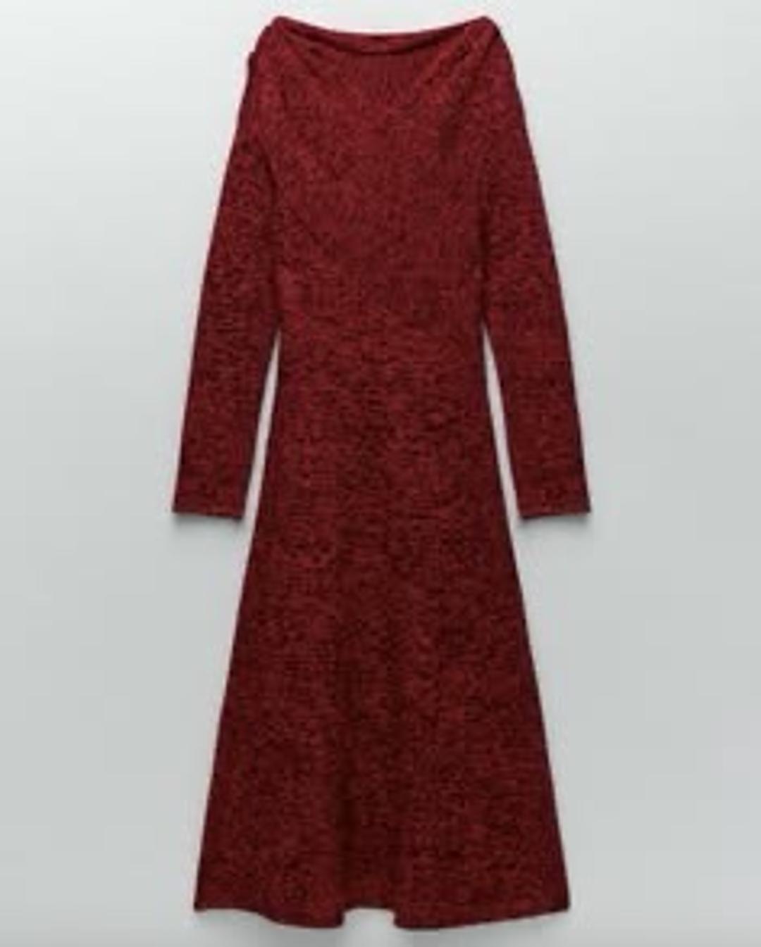 Zara Трикотажное платье миди с открытыми плечами Zara — фото 2