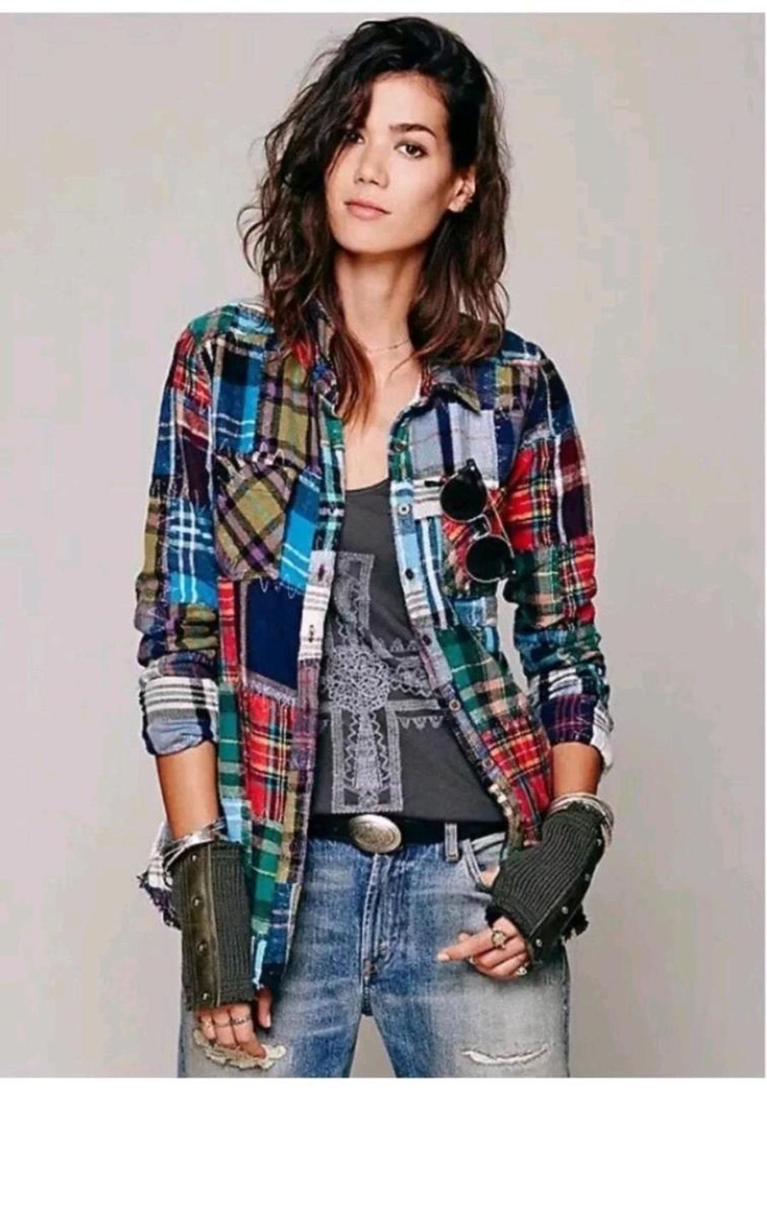 Free People Рубашка в клетку из лоскутков free people — фото 2