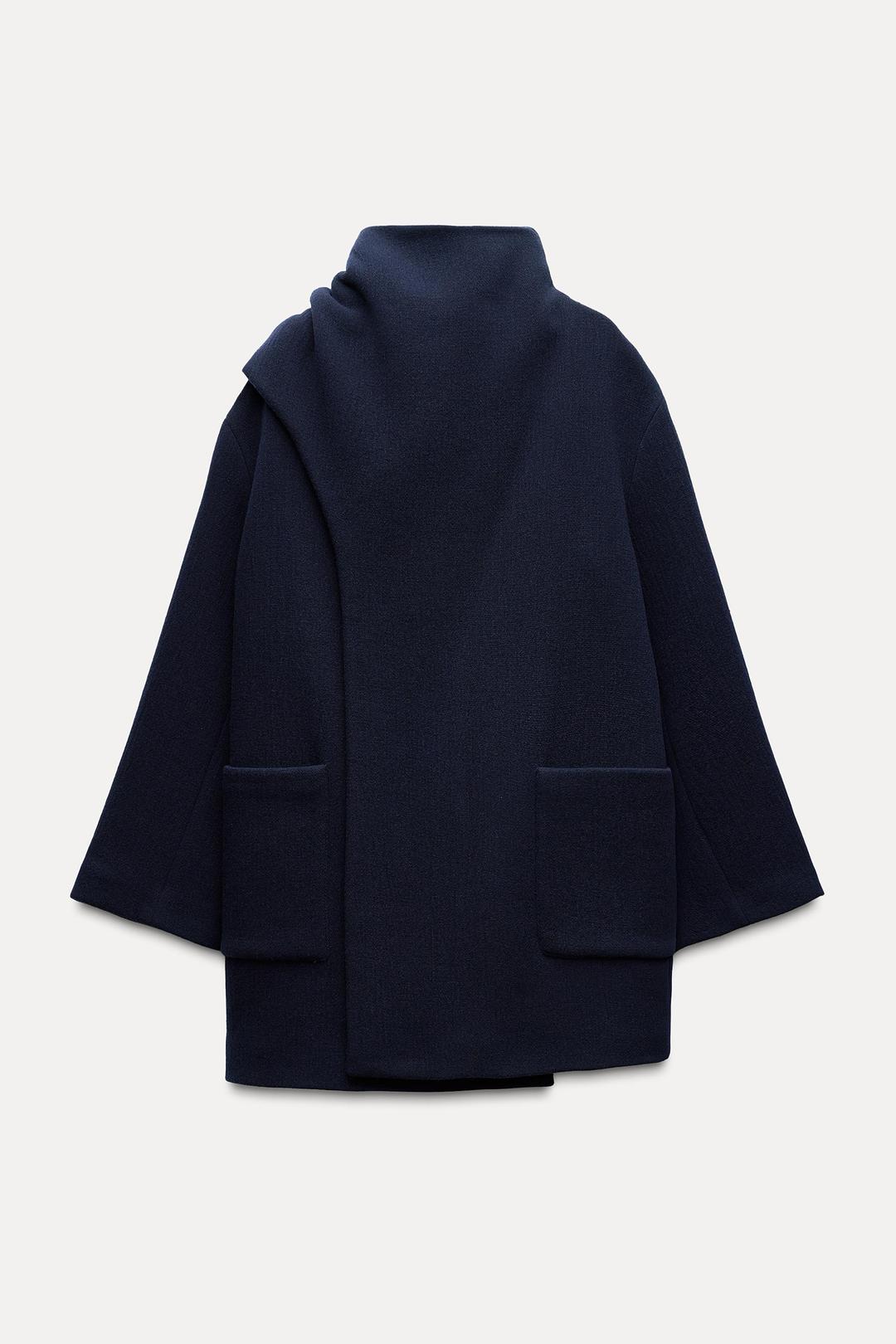 Zara Пальто из смесовой шерсти с высоким воротником и длинными рукавами — фото 2
