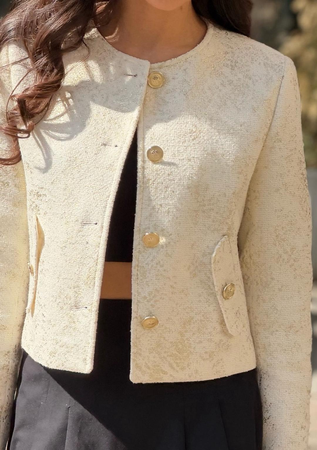 Zara Молочный твидовый жакет в стиле Chanel — фото 2