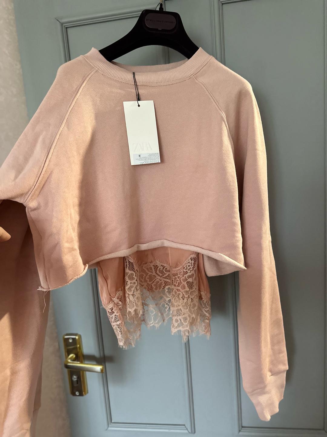 Zara Укороченный свитшот ZARA с кружевом — фото 2