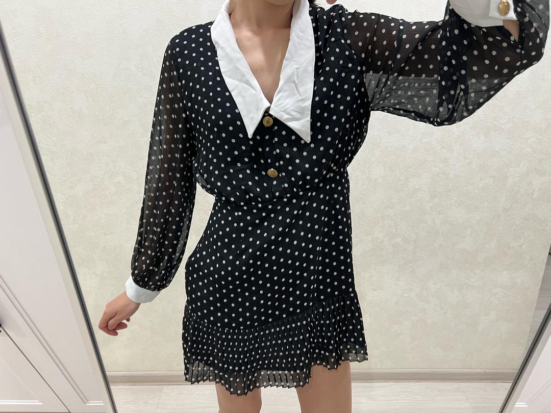 Zara Платье ZARA в горошек с воротником — фото 2