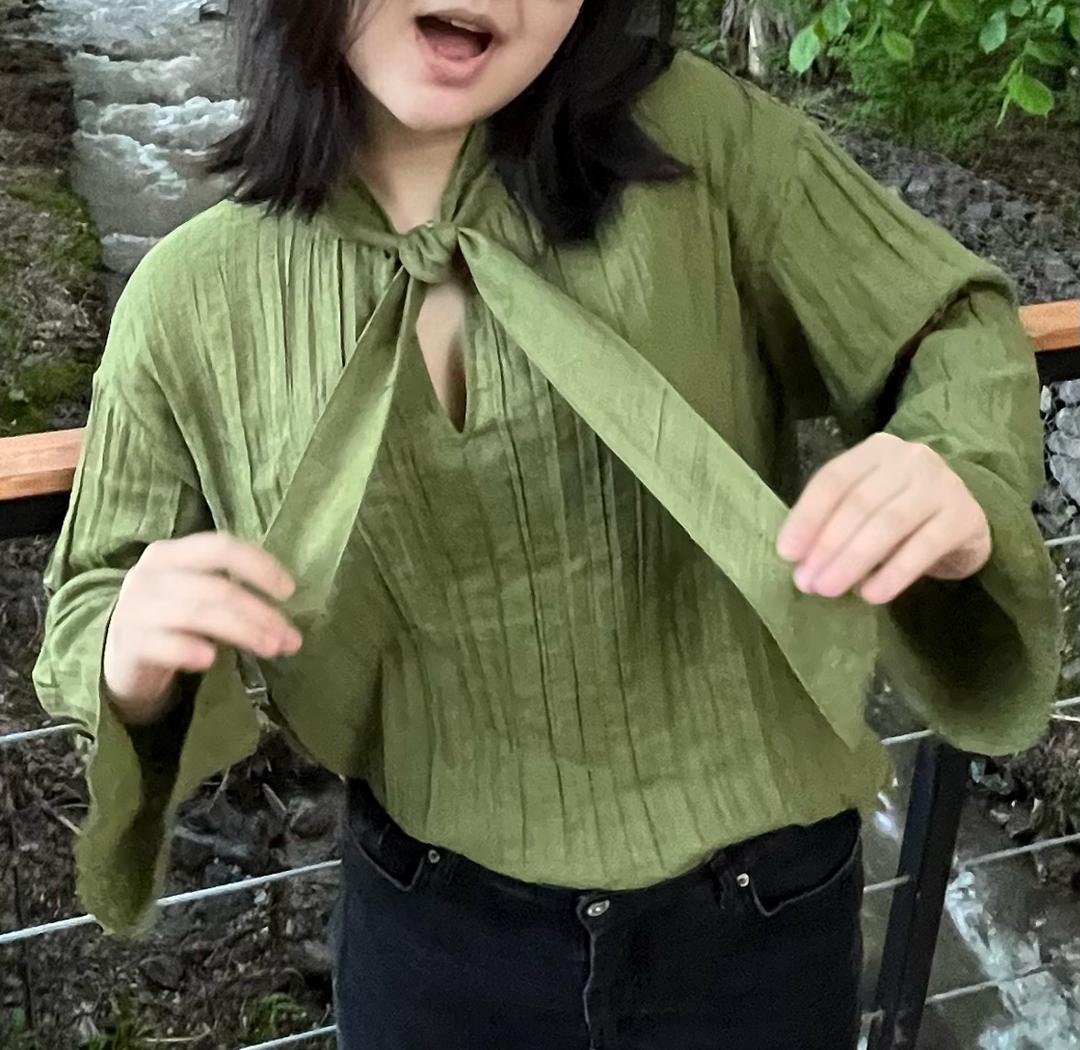 Zara Зеленая блуза с завязками на шее Zara — фото 2