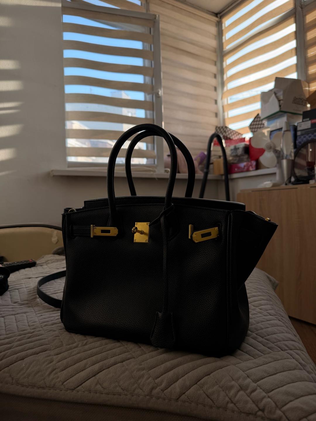 Нет бренда Сумка👜 Чёрная кожаная сумка в стиле Birkin  Элегантная вместительная женская сум — фото 2