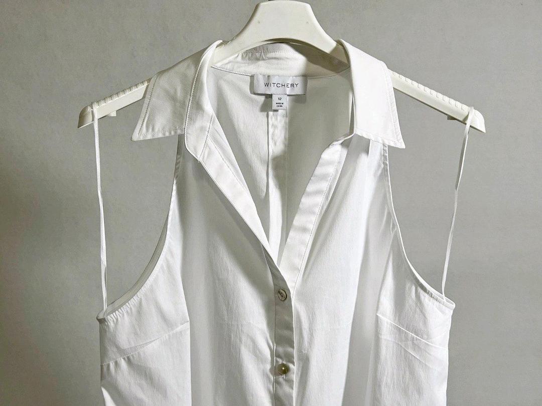 Witchery Новый белый топ рубашка L XL 48-50 блуза без рукавов халтер хлопок — фото 2