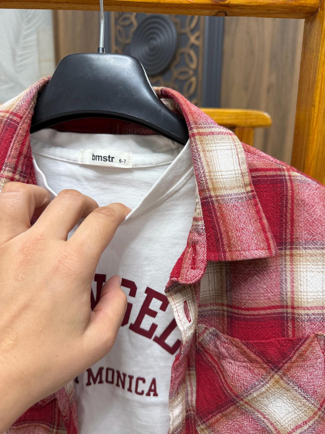Zara Комплект: рубашка в клетку и футболка — фото 2
