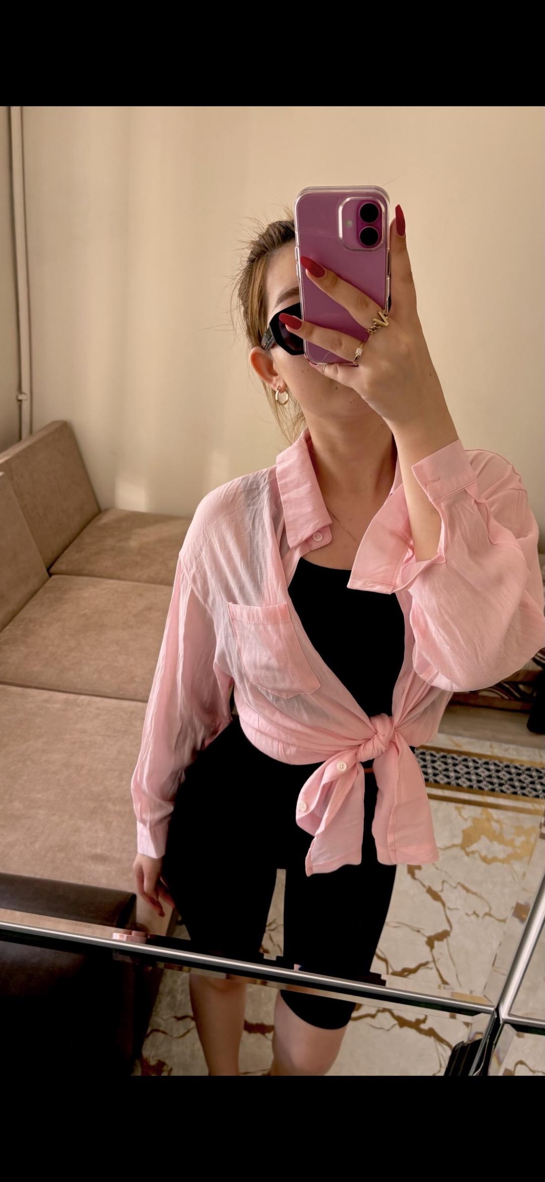 Нет бренда рубашка льняная розовая — фото 2