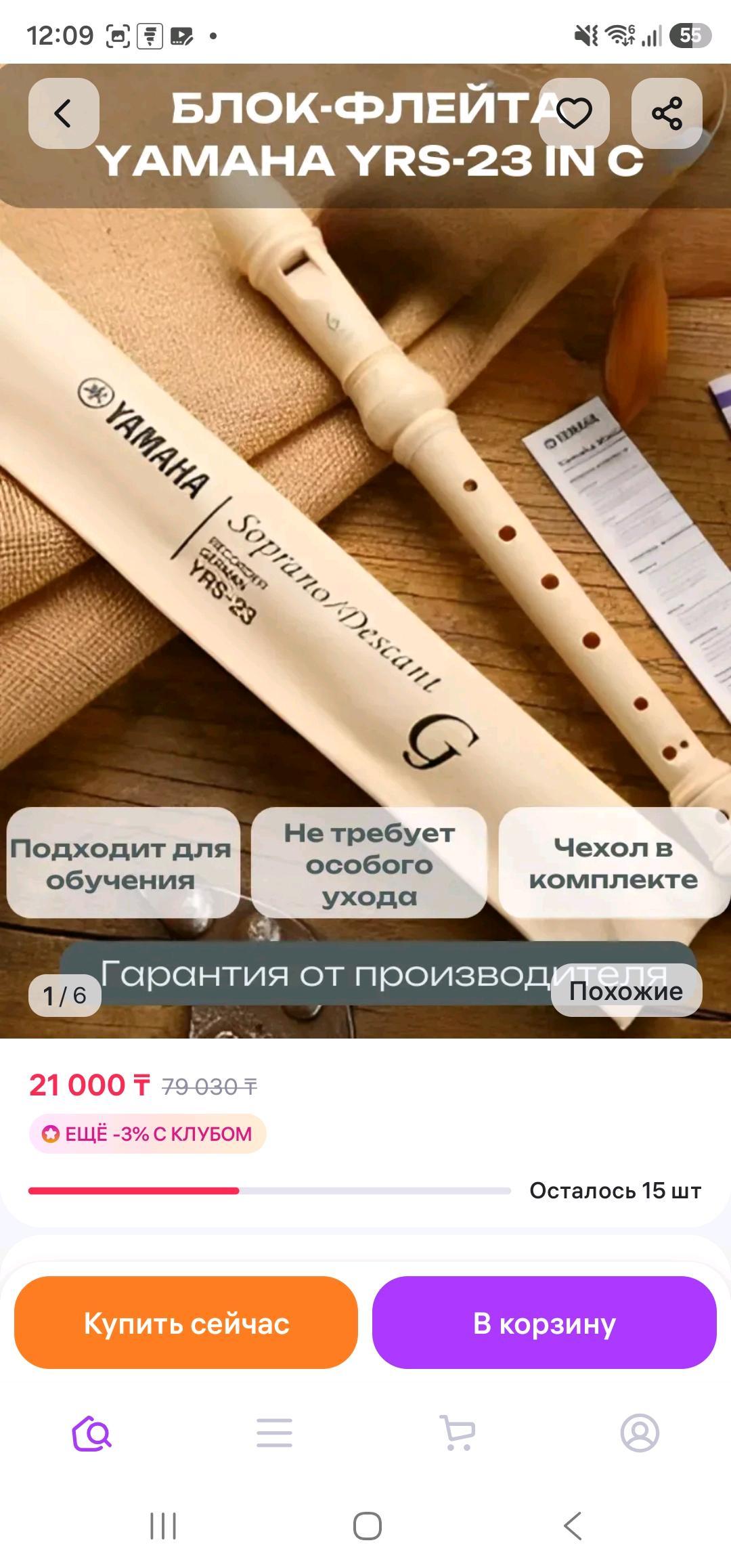 Yamaha Блокфлейта сопрано Yamaha YRS-23 (Немецкая система) + чехол и шомпол — фото 2