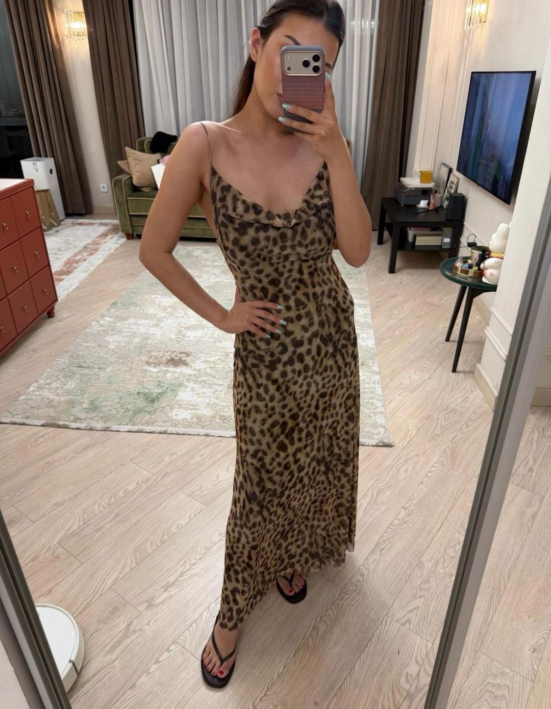 Zara Платье Zara комбинация миди леопардовое — фото 2
