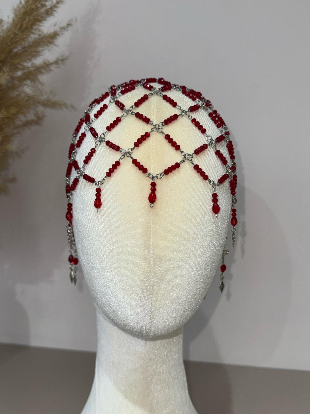 Handmade (ручная работа) Головной убор сетка с красными бусинами — фото 2