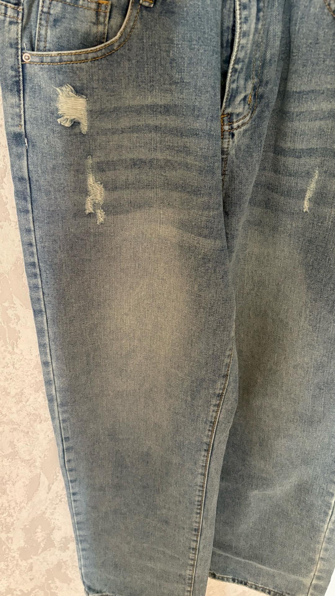 Нет бренда Женские голубые baggy jeans с потертостями — фото 2