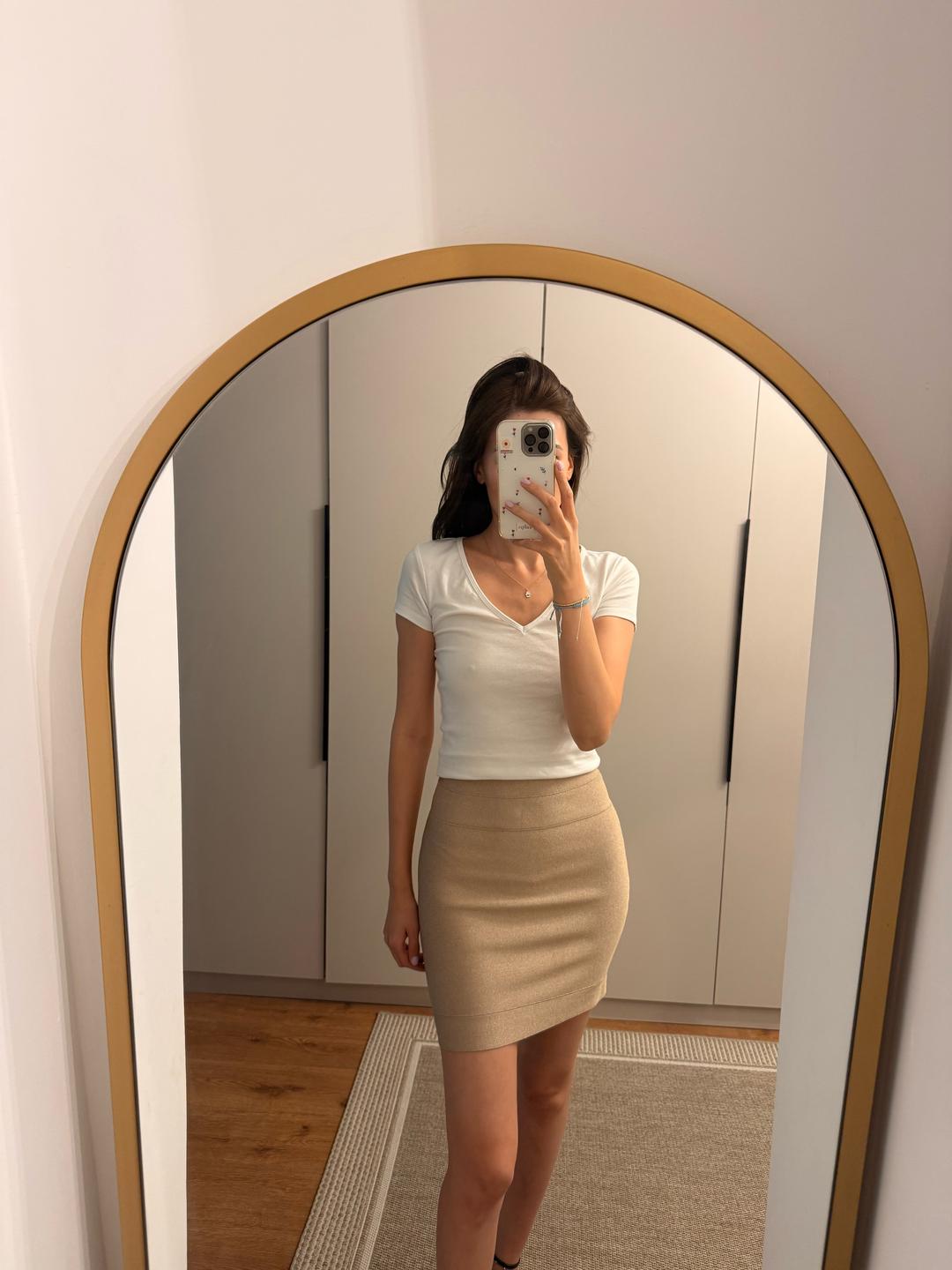 Herve Leger Мини-юбка бежевая — фото 2