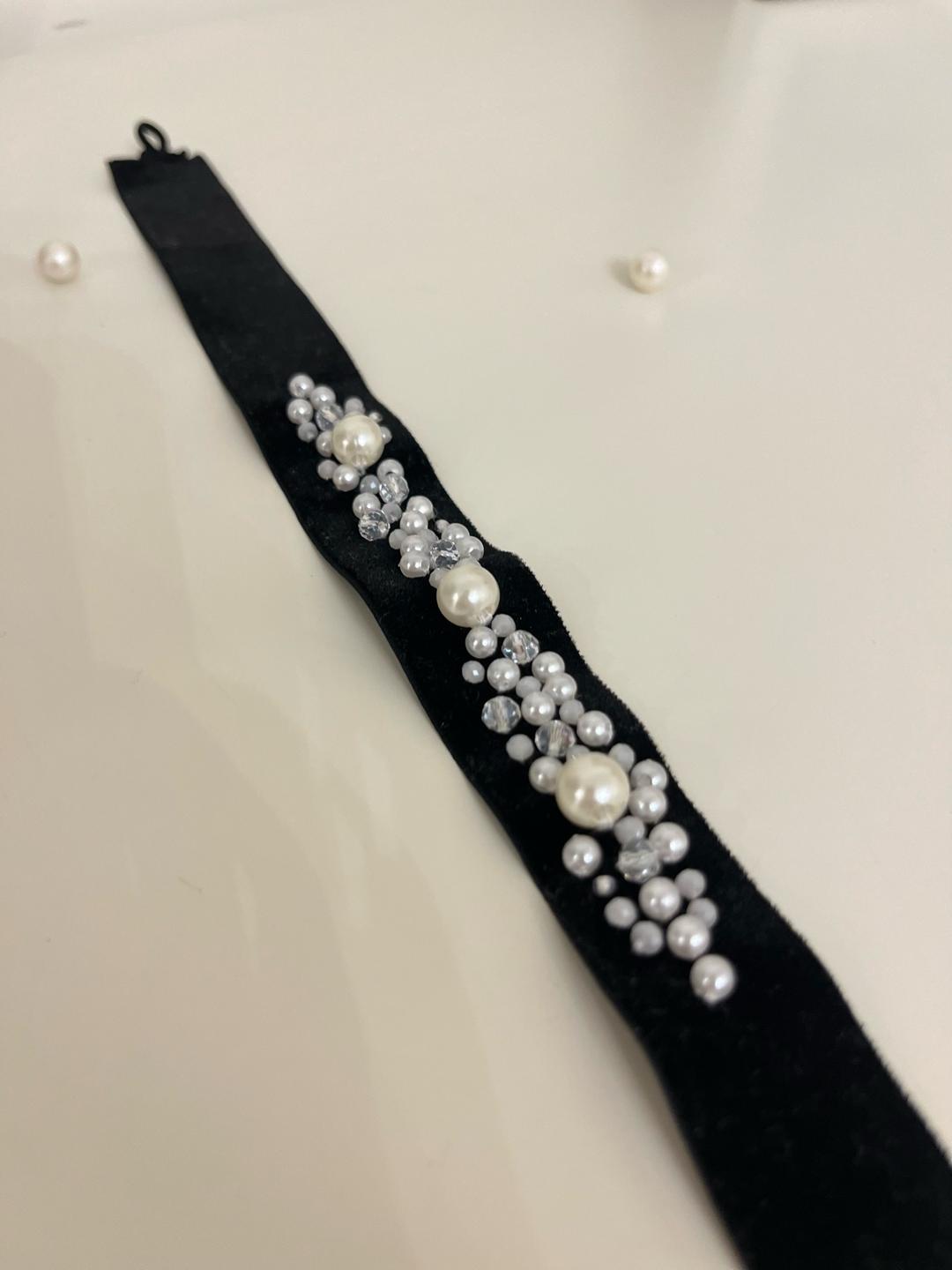 Handmade (ручная работа) Бархатный чокер с жемчугом — фото 2