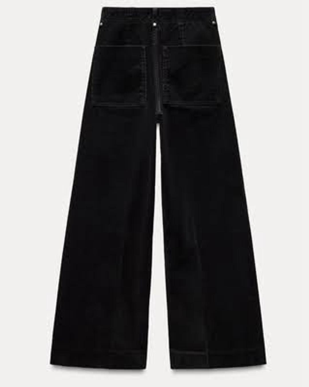 Zara Черные бархатныеджинсы с высокой талией — фото 2