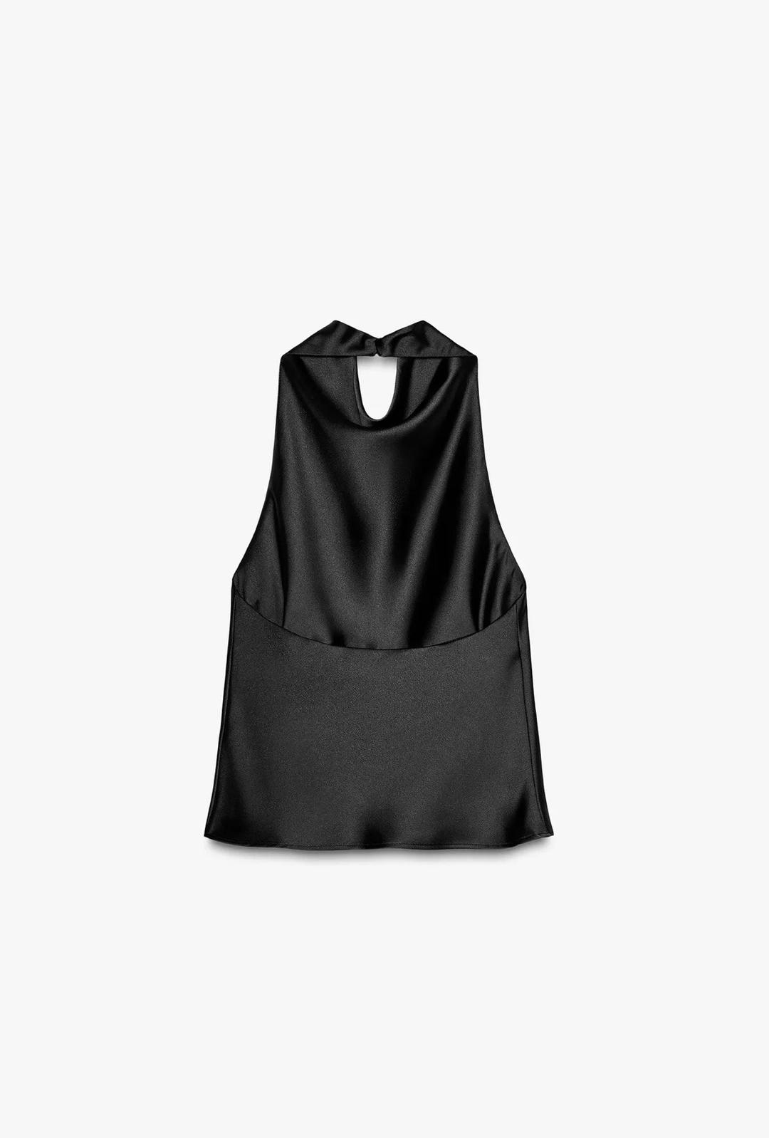 Zara Черный сатиновый топ — фото 2