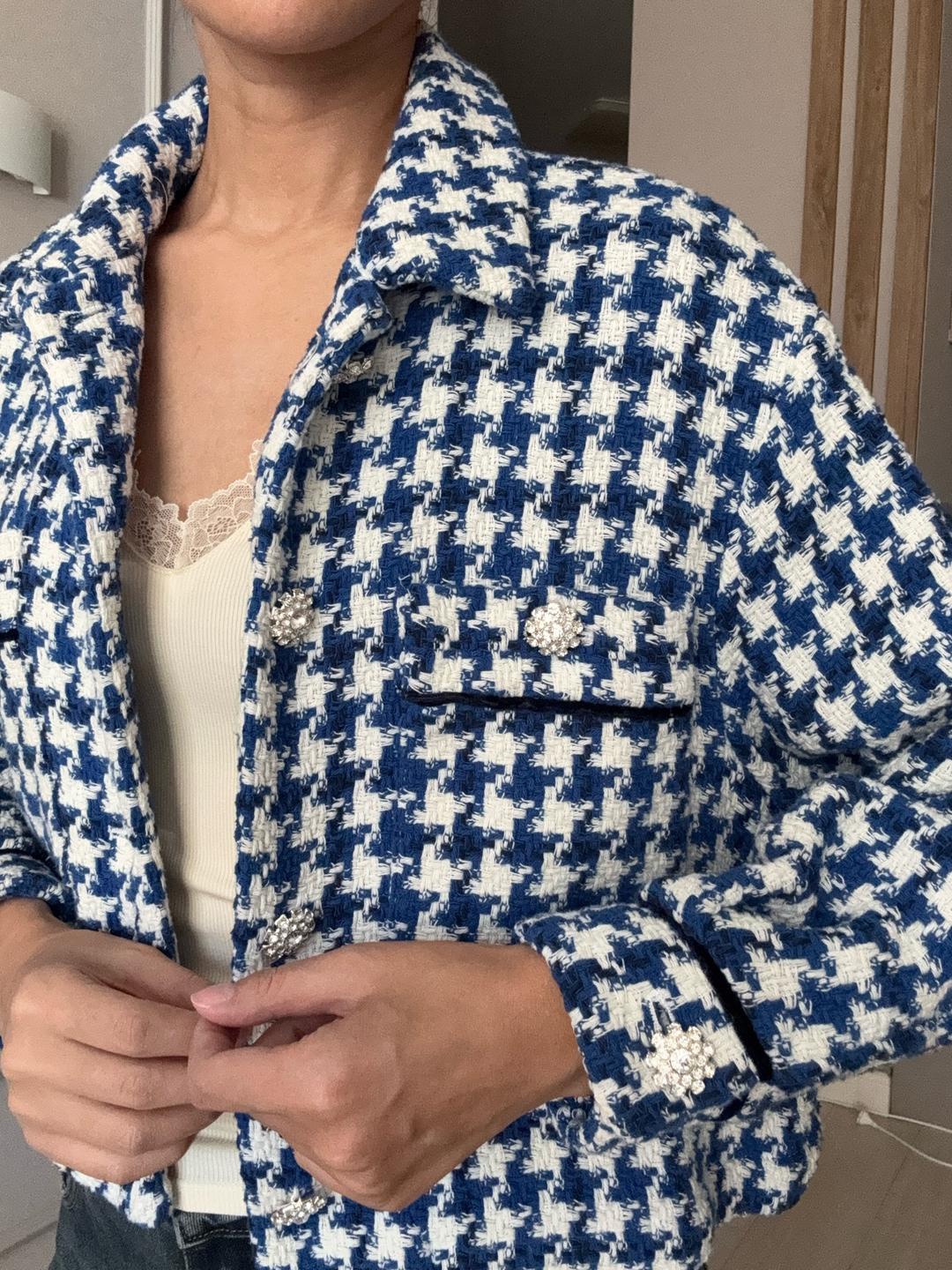 Zara Жакет Zara твидовый в клетку гусиная лапка — фото 2