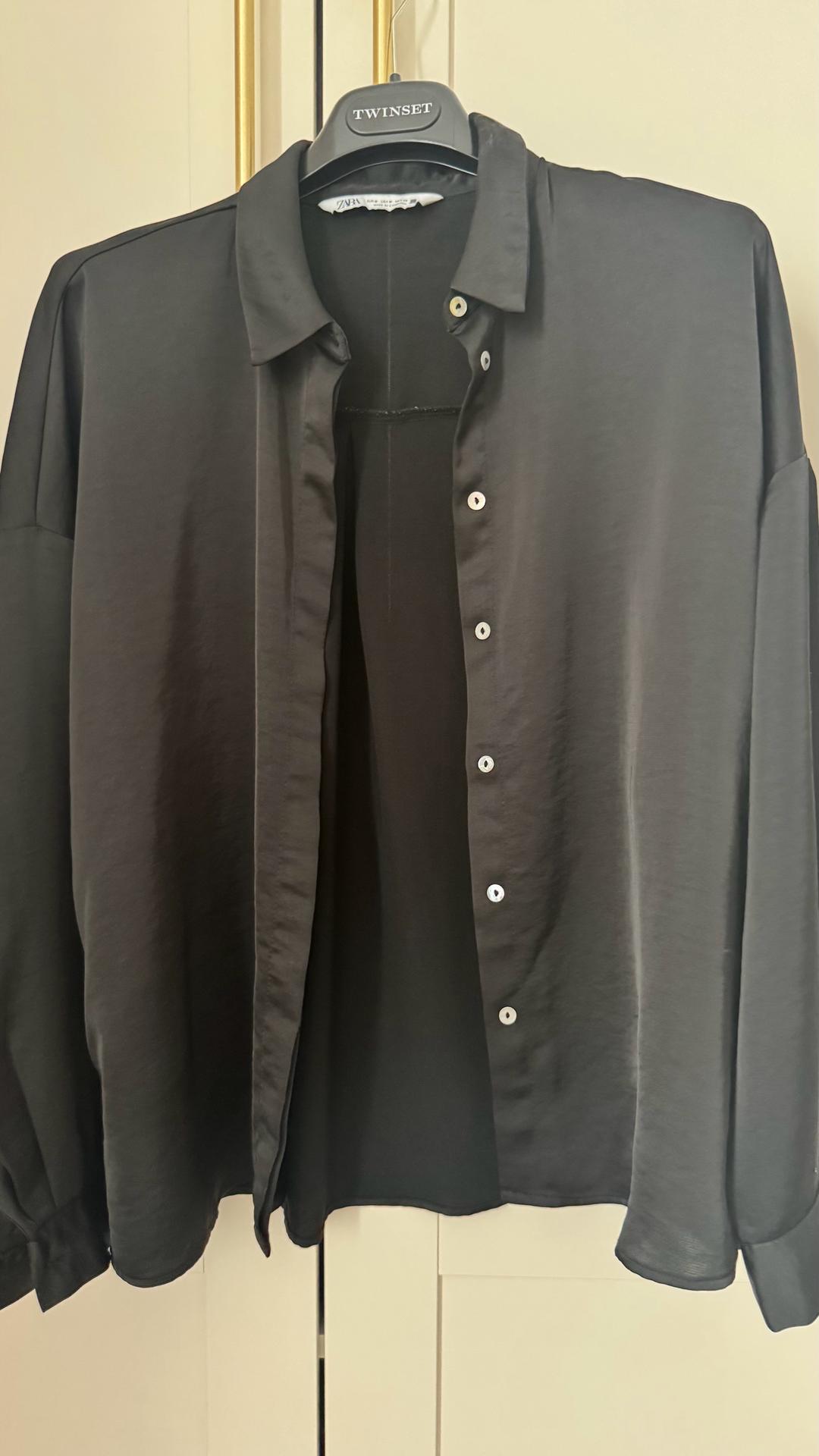 Zara Черная атласная рубашка — фото 2