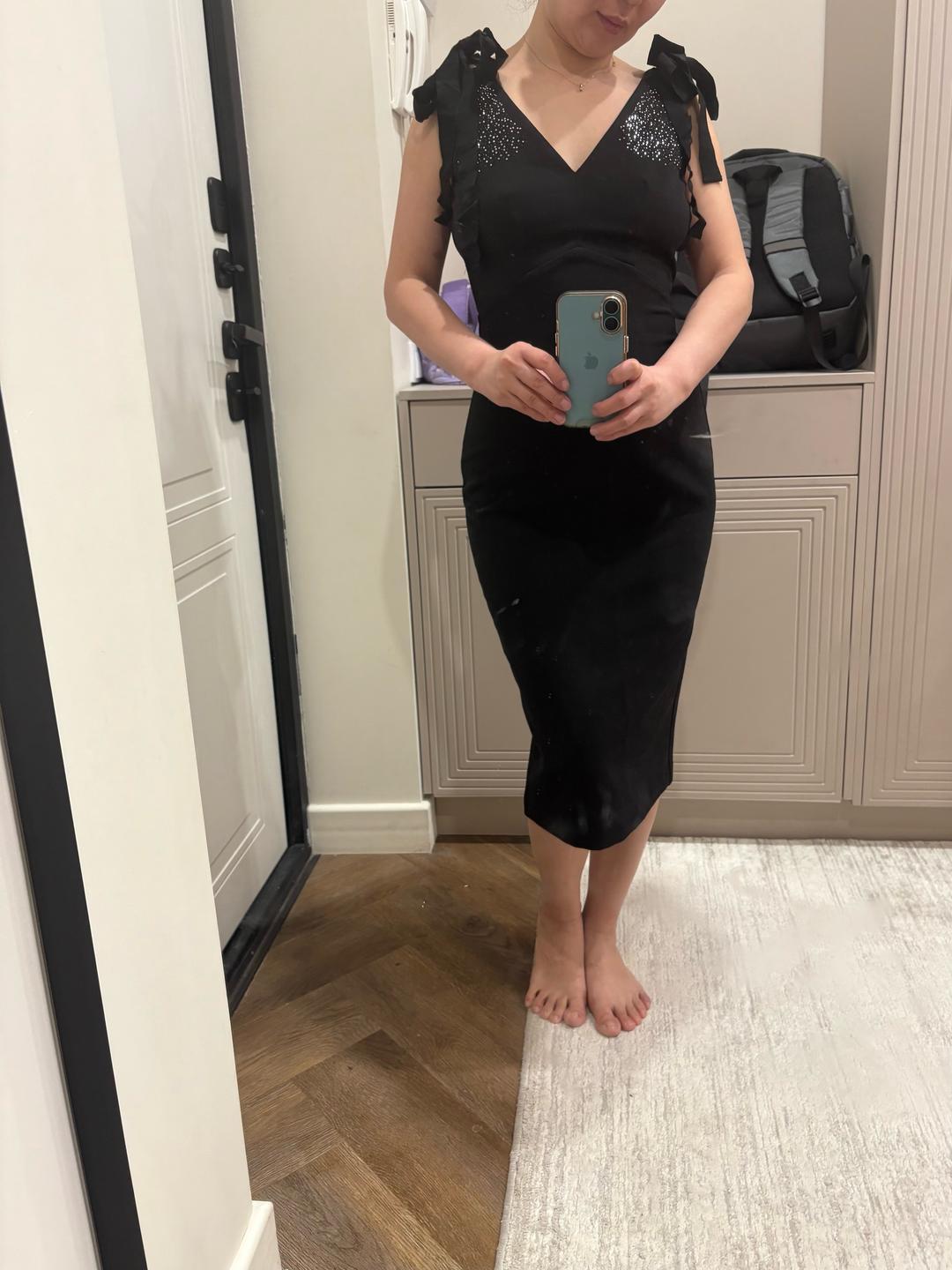 Zara Черное облегающее платье миди с декором из страз — фото 2