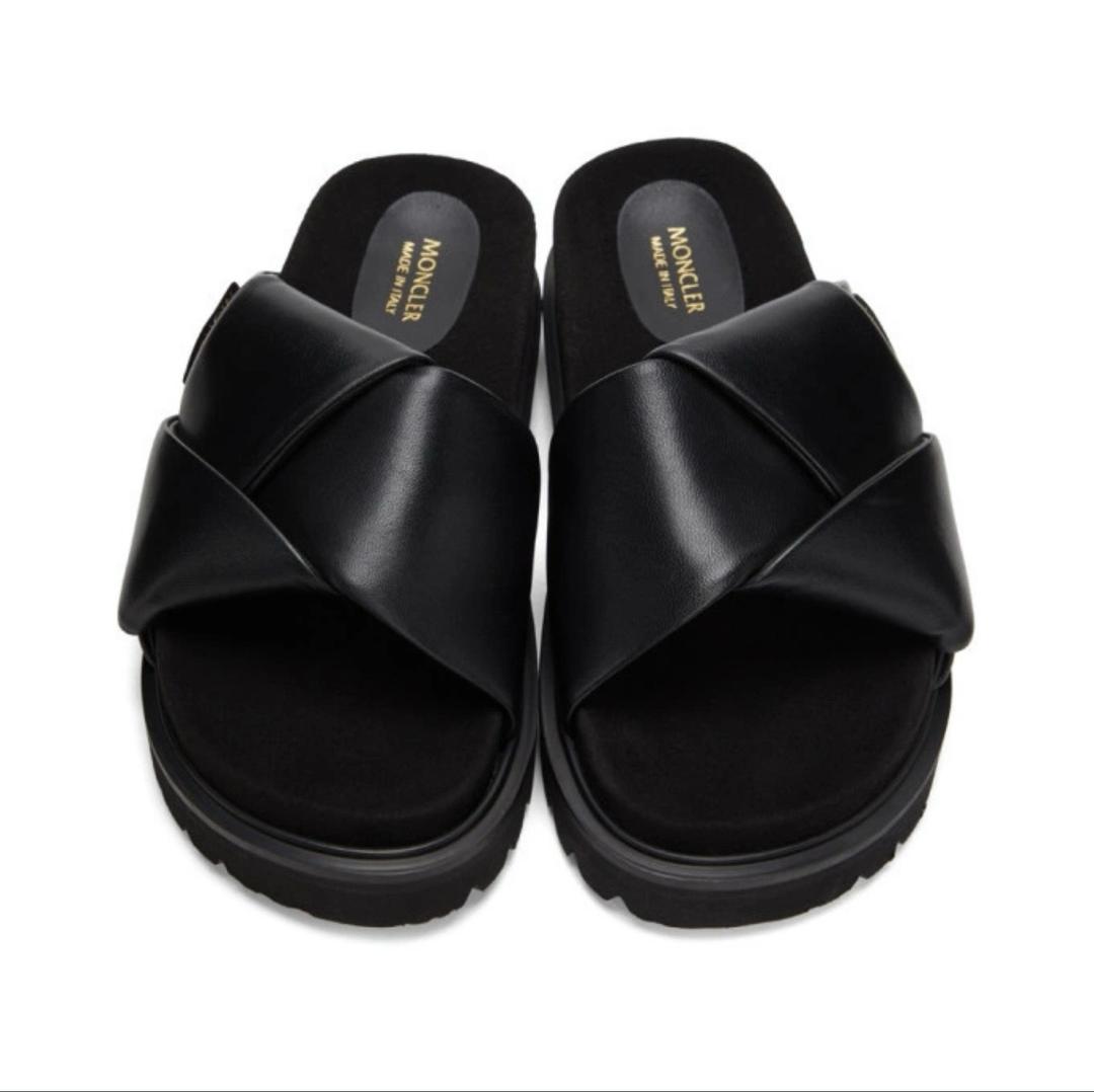 Moncler Женские кожаные шлепанцы Moncler Black Fantine Sandals — фото 2