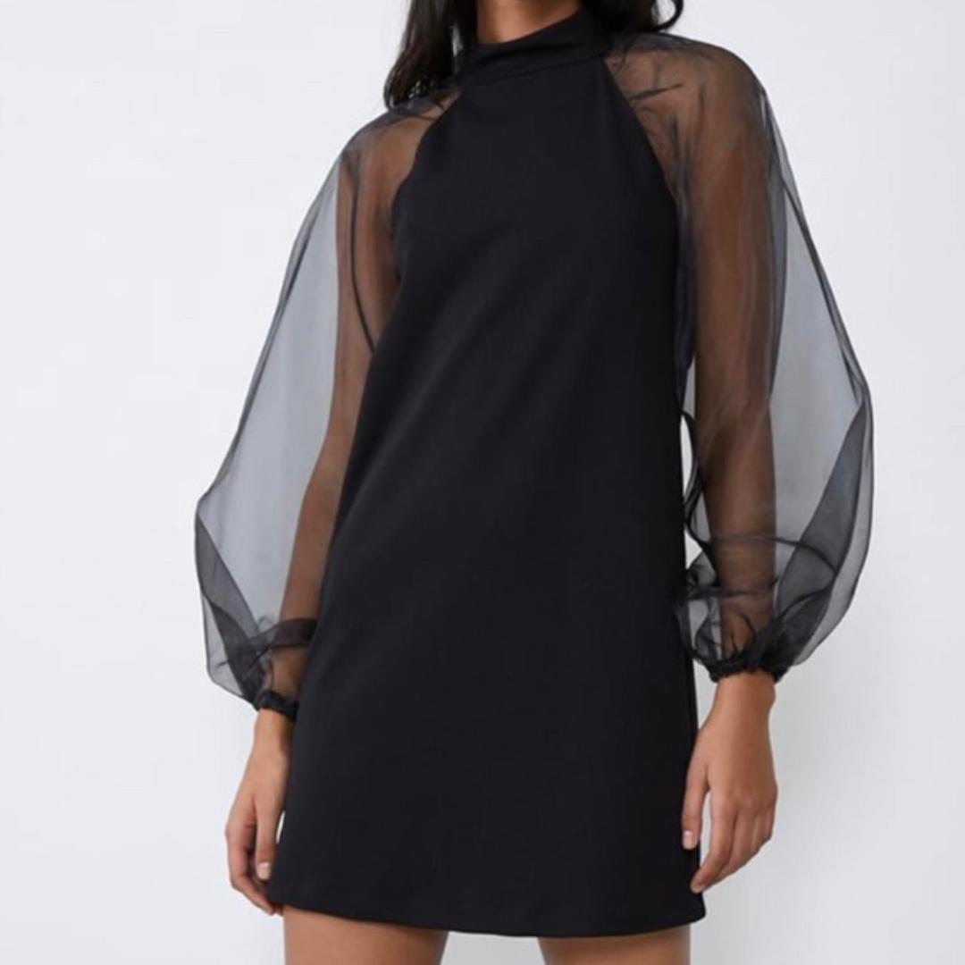 Zara Мини-платье Zara с объемными прозрачными рукавами — фото 2