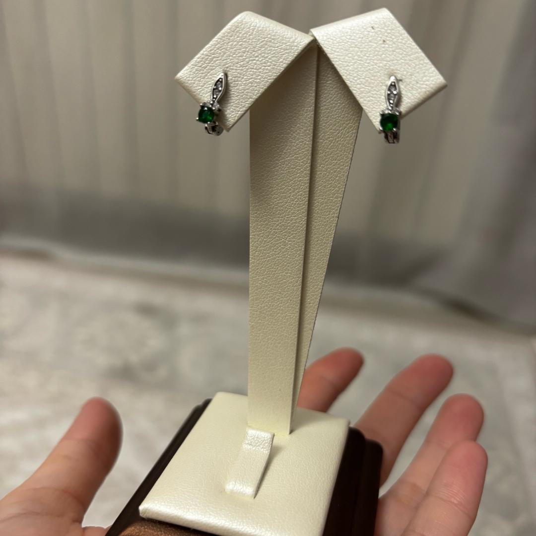 Silver Серебряный серьги детские 925 пробы, камень изумруд, Английский замок — фото 2