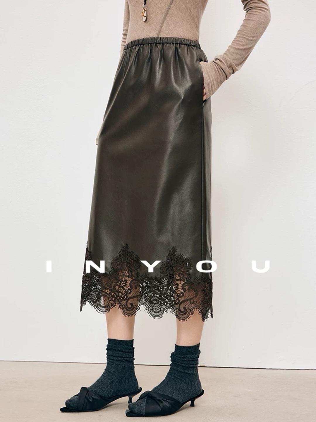 INYOU Юбка из экокожи  с кружевом бренд  INYOU — фото 2