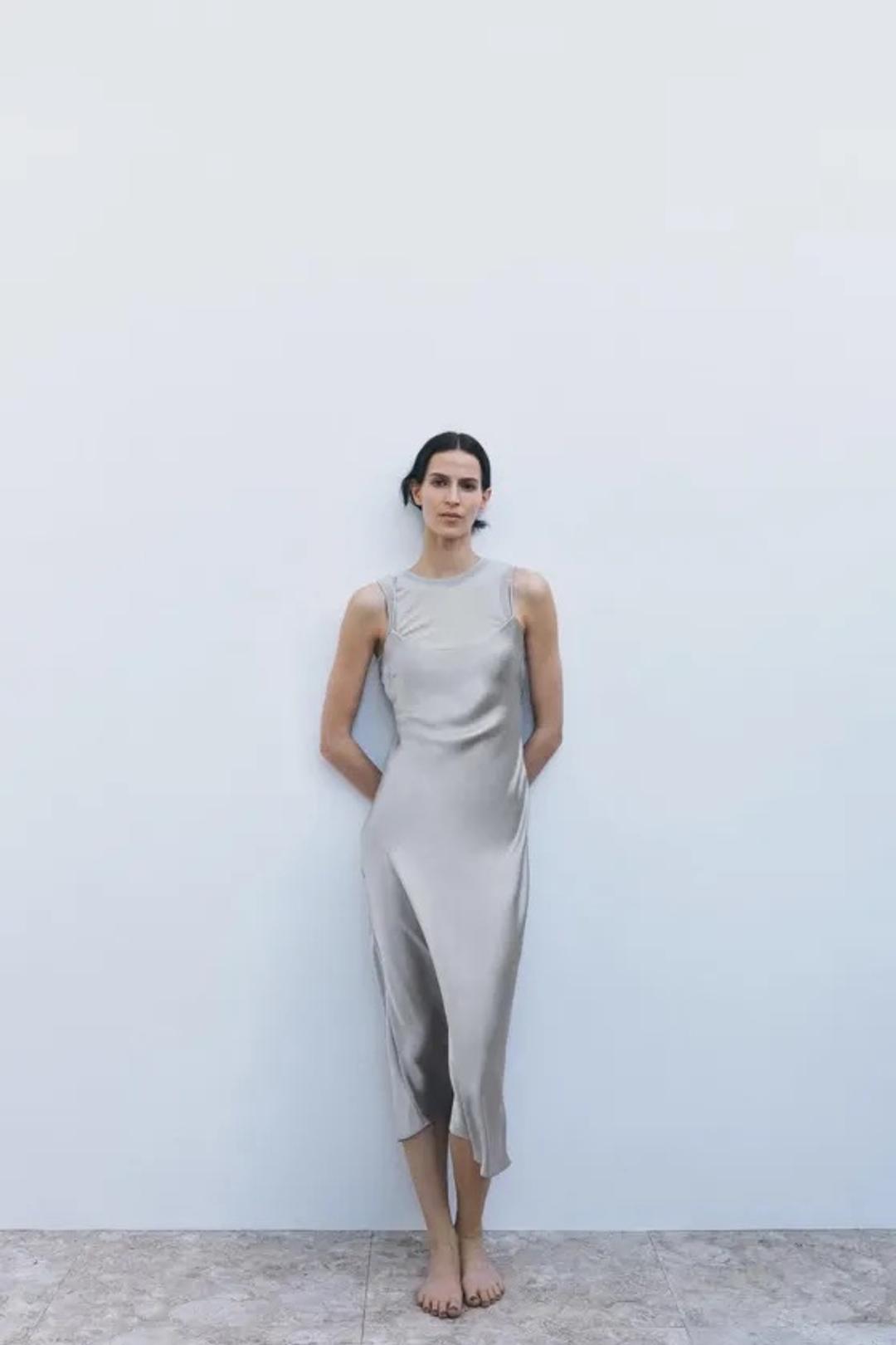 Zara Атласное платье с топом из тонкой шерсти — фото 2