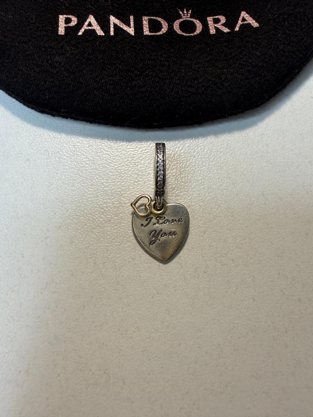 Pandora Оригинальный двухцветный шарм-подвеска Pandora «I Love You» (серебро, золото) — фото 2