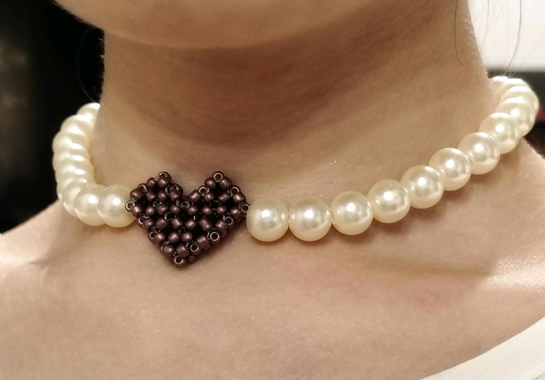 Handmade (ручная работа) Чокер из бисера «Choco Heart» — фото 2