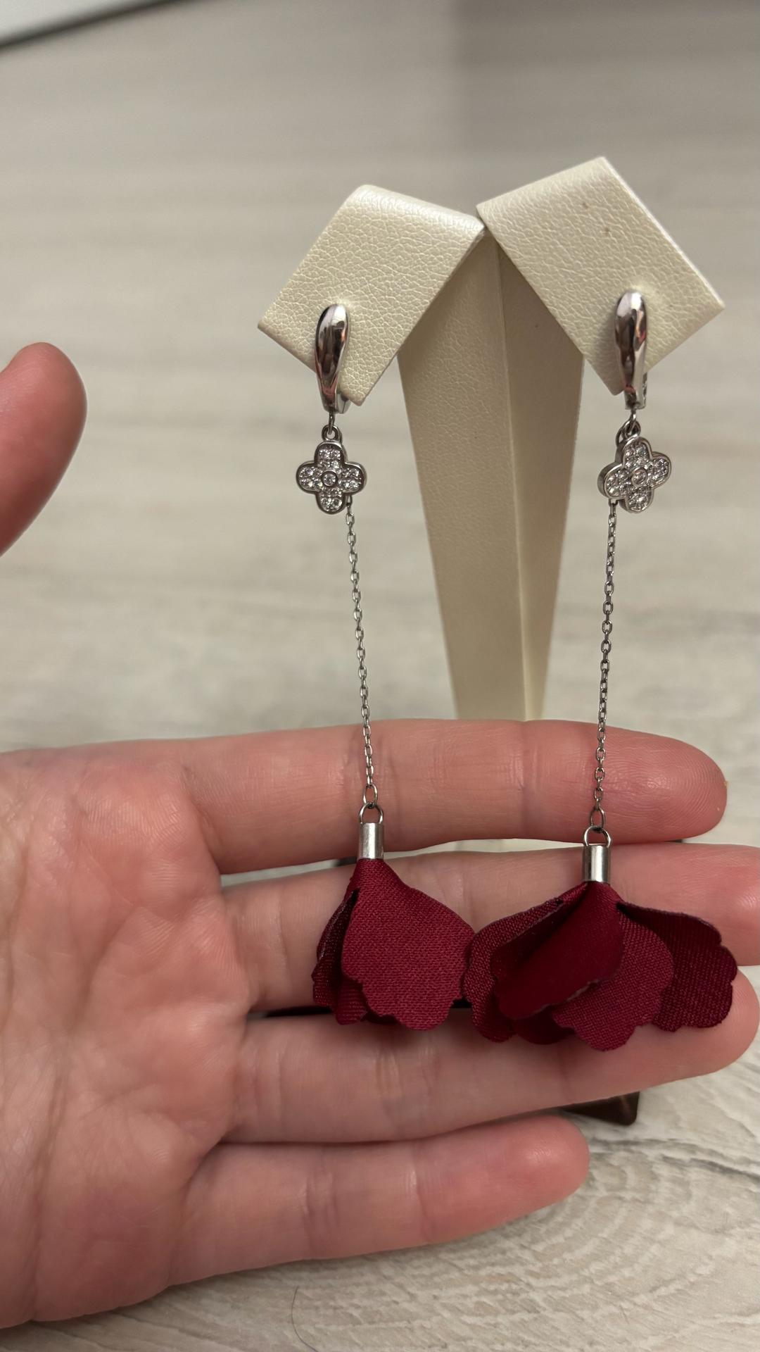 Van Cleef & Arpels Висячие серьги VanCleef&Arpels,цветочный дизайн,текстиль.Серебро 925 пробы — фото 2