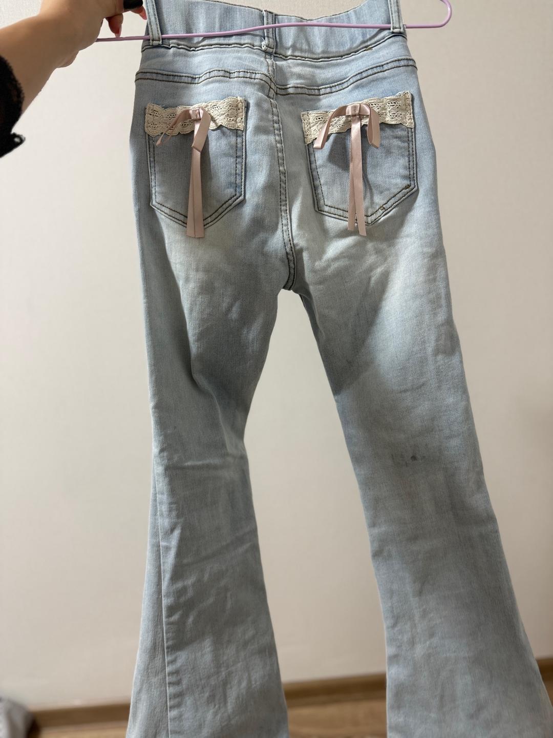 fashion jeans Женские джинсы с бантами и кружевом — фото 2