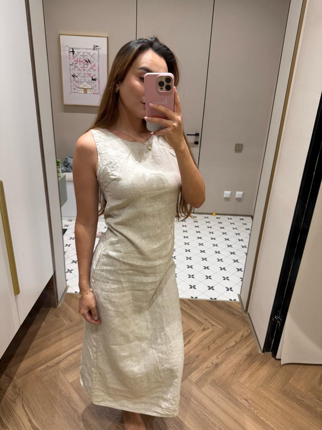 Нет бренда 🤍 Льняное платье в натуральном оттенке — фото 2