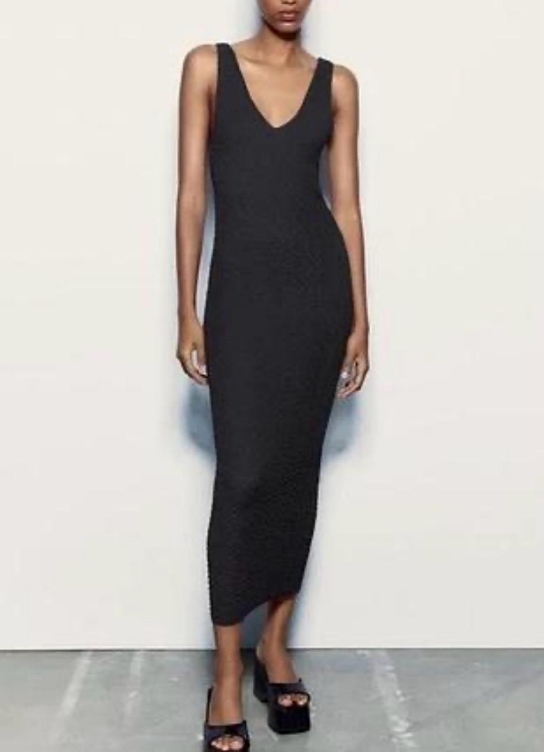 Zara длинное облегающее платье Zara из фактурной рельефной ткани с V-образным вырезом — фото 2