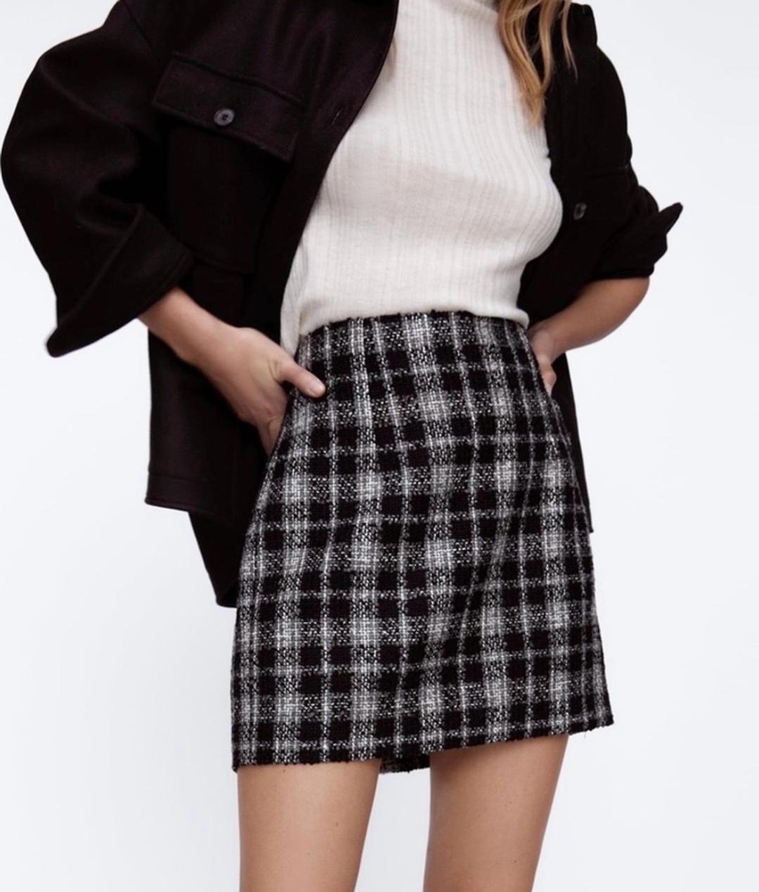Zara Стильная твидовая мини-юбка ZARA — фото 2