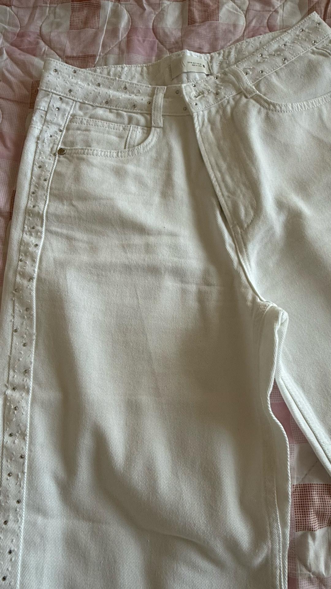 Zara Джинсы ZARA широкие белые с декором — фото 2