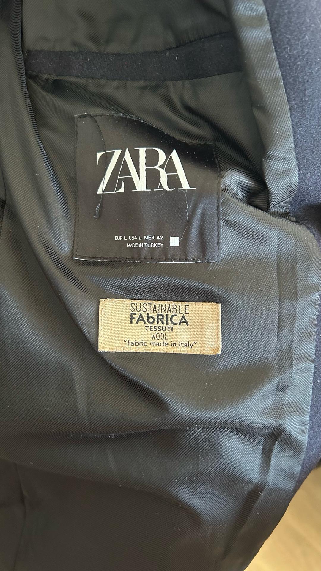 Zara Синее шерстяное пальто Zara — фото 2