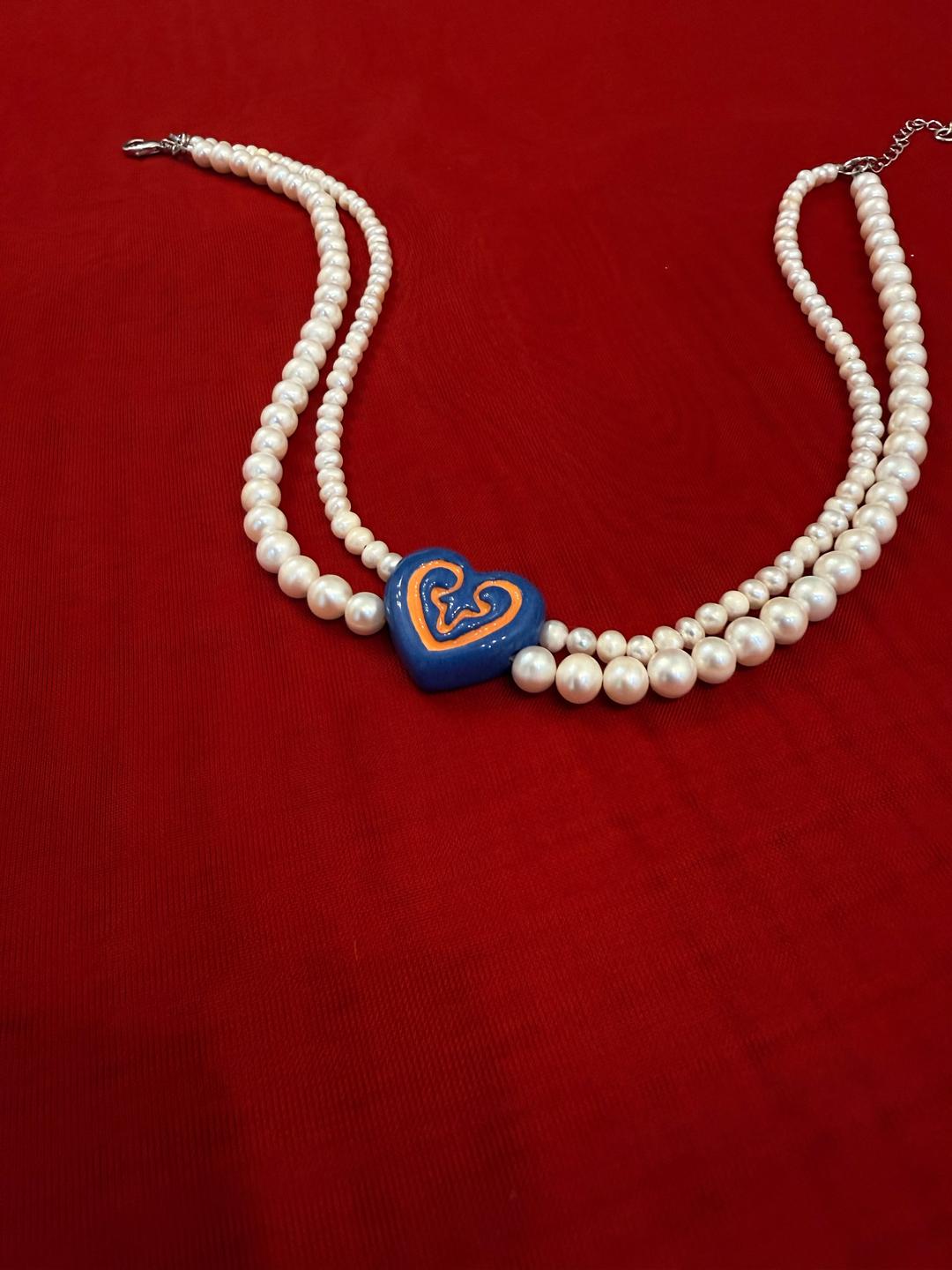 malinka jewelry kz Двухслойное ожерелье с жемчугом и подвеской-сердцем — фото 2
