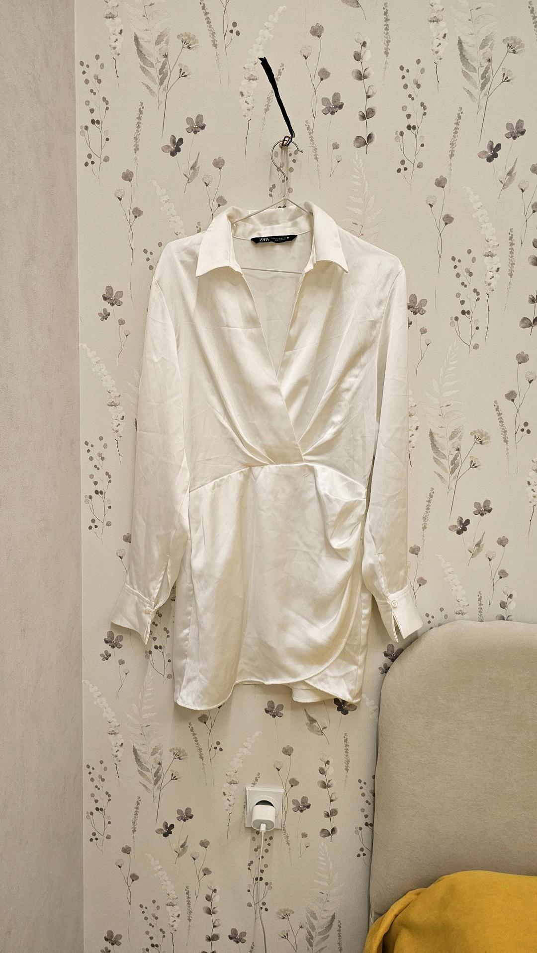 Zara атласное платье-рубашка — фото 2
