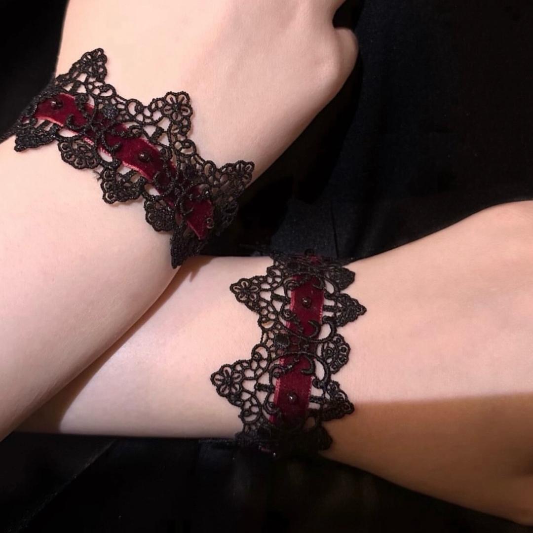 Handmade (ручная работа) Кружевной браслет с натуральными бусинами родолита — фото 2