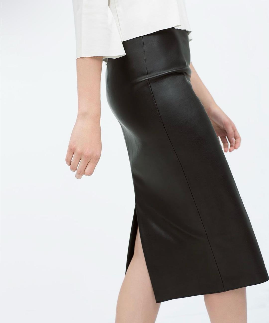 Zara Юбка-карандаш миди из экокожи с разрезом — фото 2