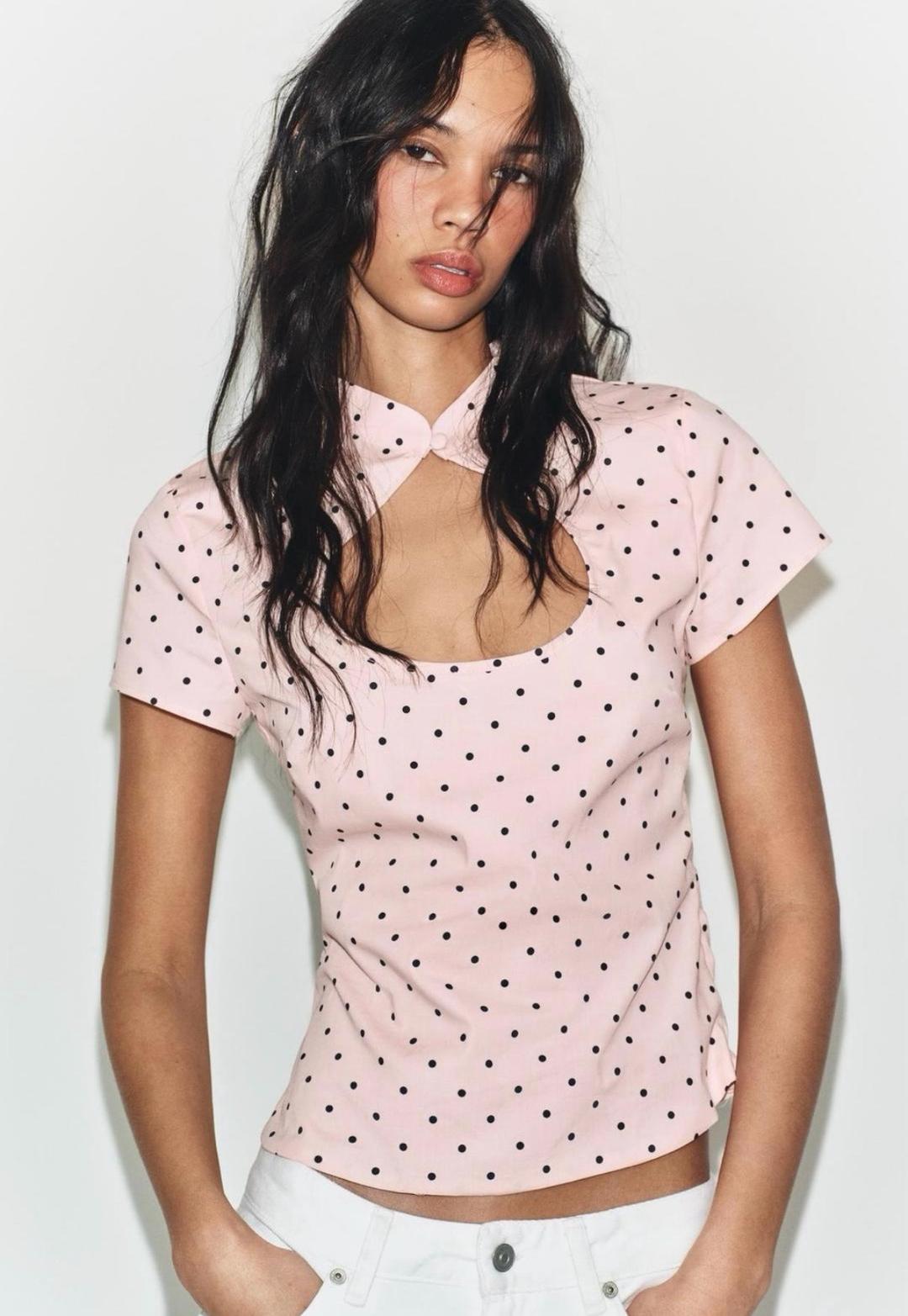 Zara Топ в горошек с вырезом — фото 2