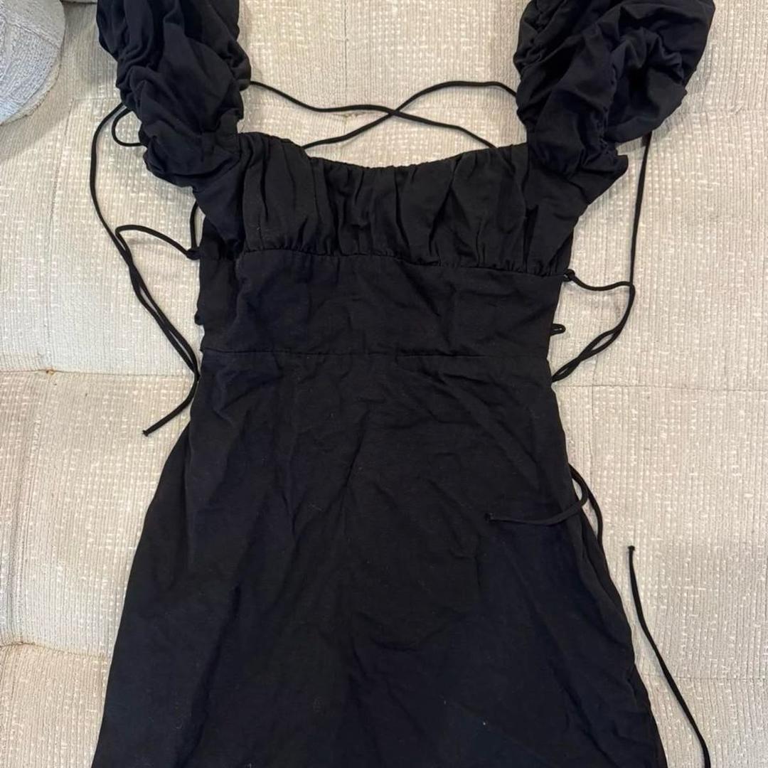 Zara Черное платье с открытой спиной и объемными рукавами Zara — фото 2